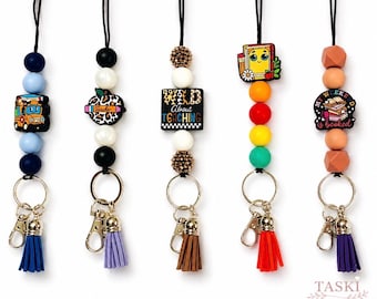 Silicone Beaded Teacher Lanyard with Focal Beads | Cute ID Badge Holder for School Faculty | Appreciation Gift for Her