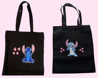Stitch Cotton Canvas Tote Bag, Handmade Lilo and Stitch Design