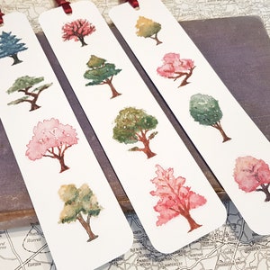 Hand-painted watercolour trees bookmarks print (set of 3)