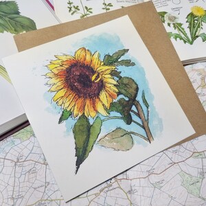 Grußkarte mit handgemaltem Aquarell-Sonnenblumen-Druck