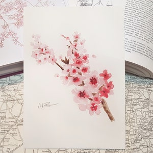手描きの水彩画「桜の枝」