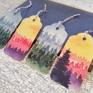 Hand-painted watercolour forest present tags print (set of 4)