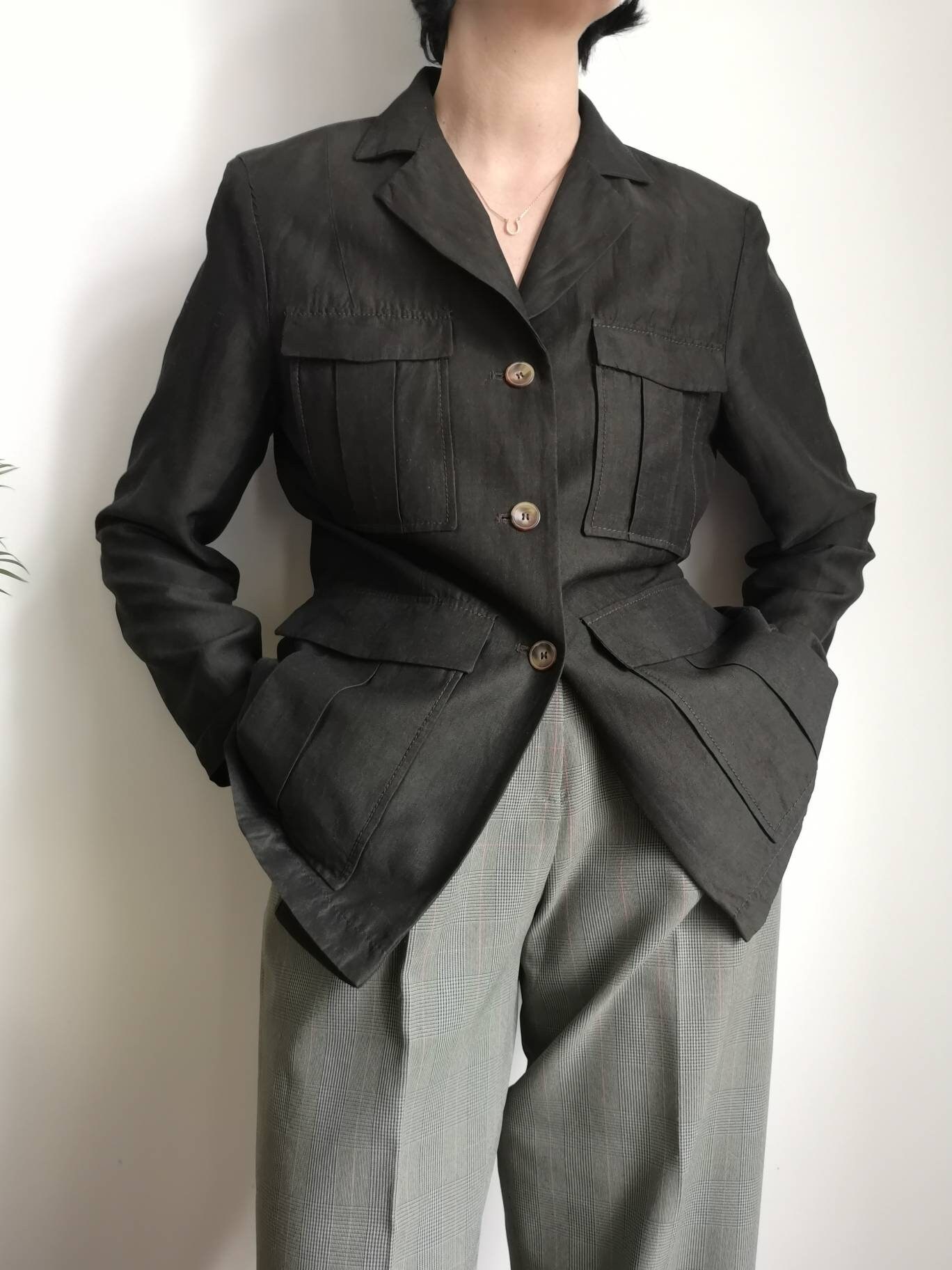 Vintage Safari Jacket /jacket Linen /viscose Khaki/green - Etsy