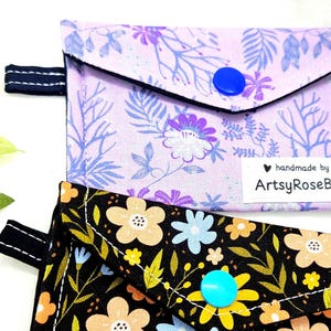 Floral Spring Time Mini Snap Pouch | Lavender & Dark Cottagecore Floral Wallet | Whimsical Small Bag