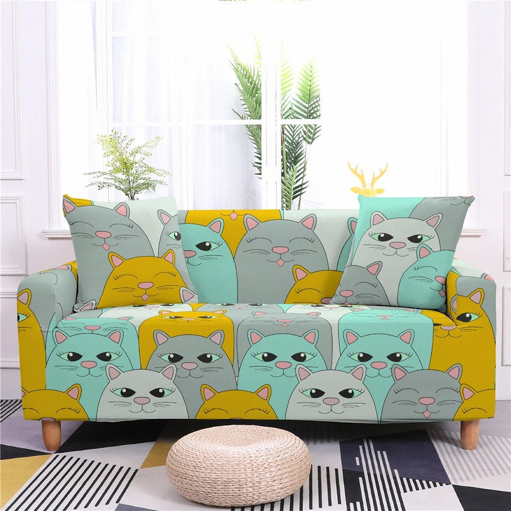 Cat Sofa Covers Colorful Stretch Sofa Slipcovers Cat Lover Etsy