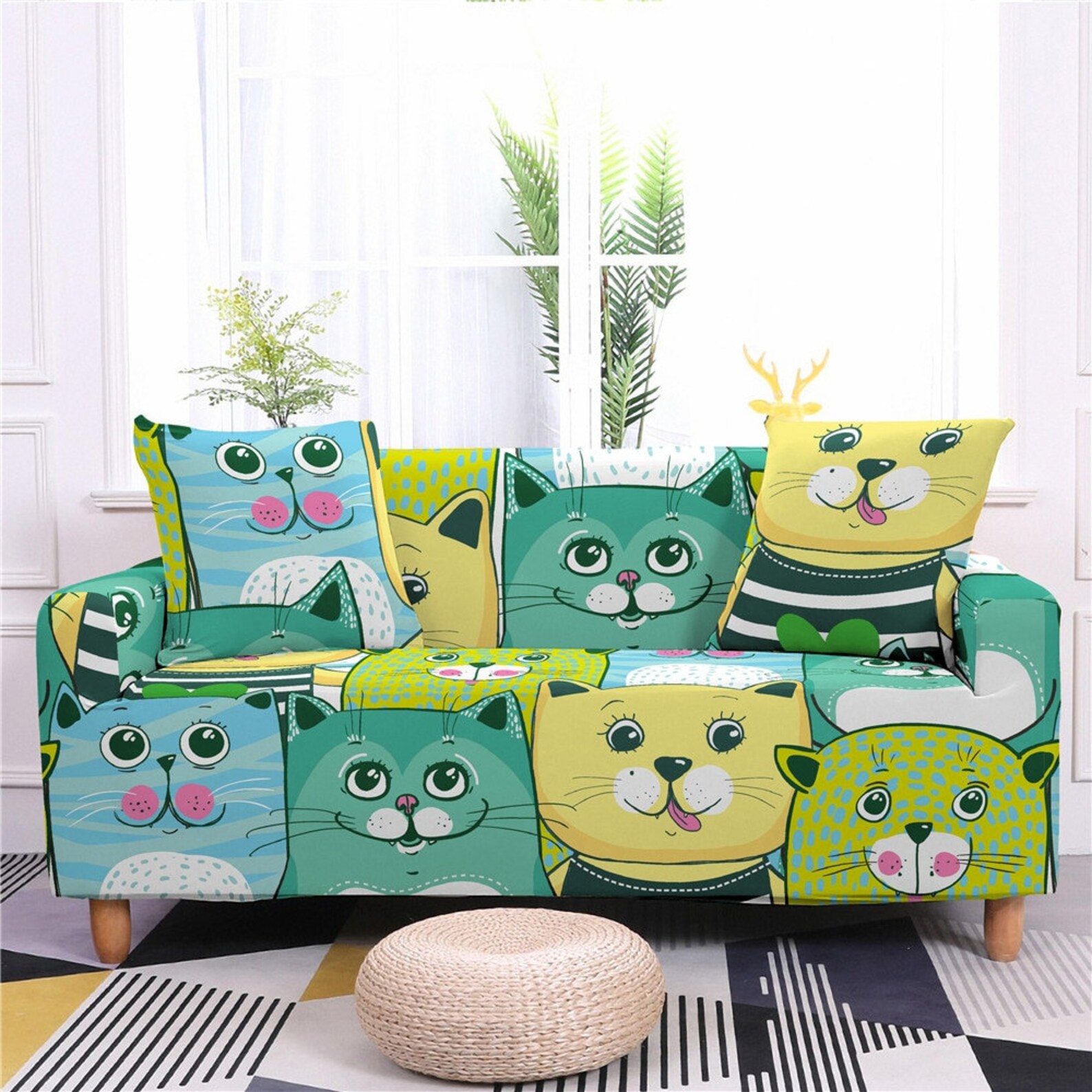 Cat Sofa Covers Colorful Stretch Sofa Slipcovers Cat Lover Etsy