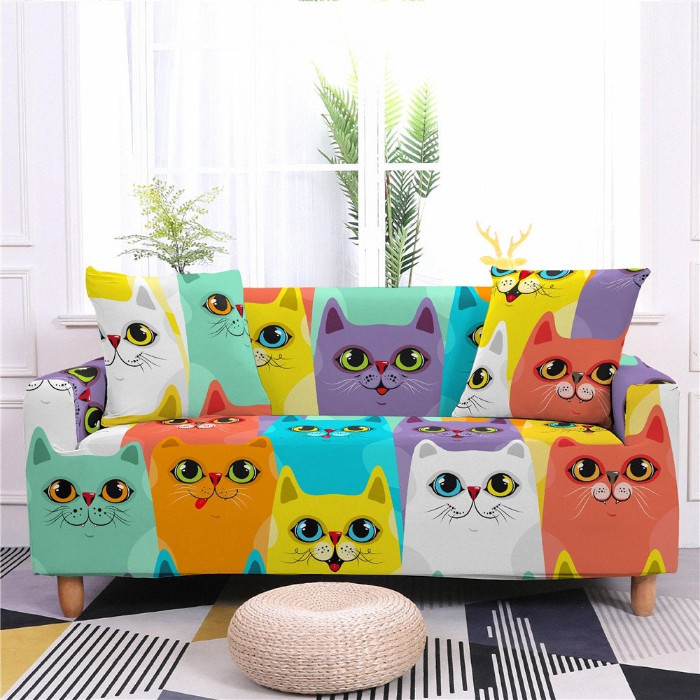 Cat Sofa Covers Colorful Stretch Sofa Slipcovers Cat Lover Etsy