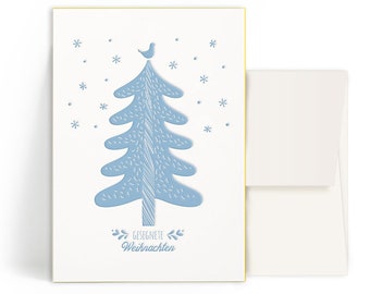 2x Cartes Typographiques A6 • Sapin • Noël béni • Enveloppe