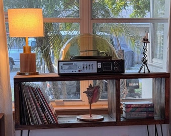 Handcrafted Rustic Record Player Stand | Vinyl Record Storage, 33" Tall