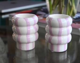 Set keramische kandelaars - golvend gestreept ontwerp