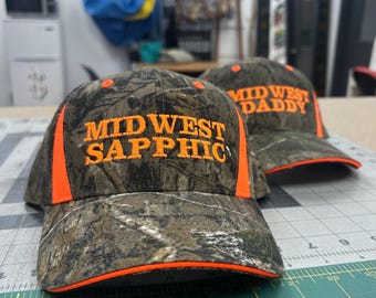 Midwest Daddy & Sapphic Custom embroidery Camo Neon Orange Trucker Hat