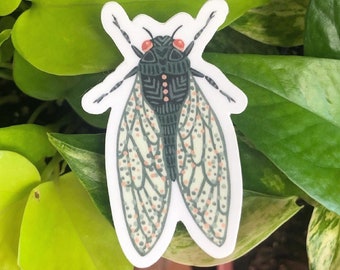 Cicada Sticker, Die Cut, 1.5" x 3", Handmade Vinyl Sticker from Original Acrylic Painting