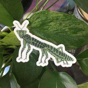 Praying Mantis Sticker; Die Cut 3&quot;x2&quot;, Handmade Vinyl Sticker from Acrylic Painting