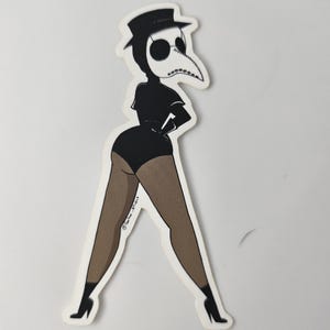 Plague Doctor Pinup Sticker – Dark Vintage Glam with a Bold, Bootylicious Twist