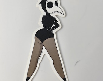 Plague Doctor Pinup Sticker – Dark Vintage Glam with a Bold, Bootylicious Twist