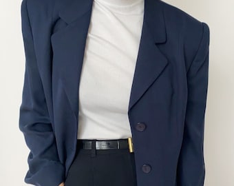 Vintage '90s Navy Blue Silk Blazer