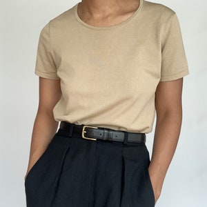 Vintage &#39;90s Tan Silk Knit Top