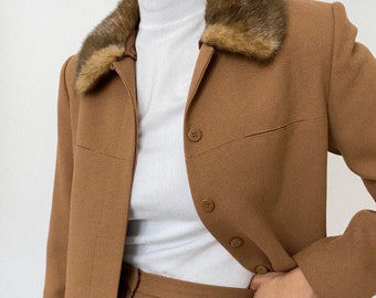 Vintage ‘90s Toffee Faux Fur Collar Jacket and Trouser Set