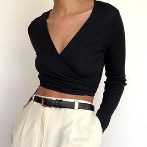 Vintage &#39;90s Black Wrap Blouse