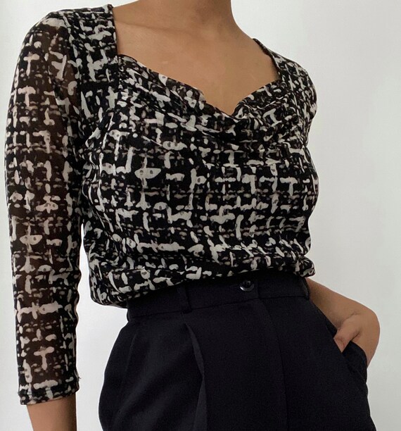 Vintage ‘90s Sheer Black and White Blouse