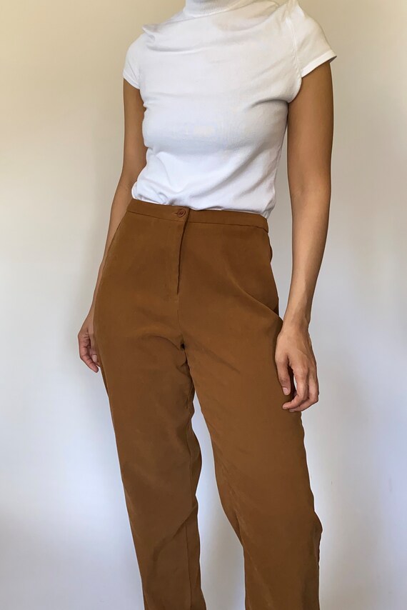 Vintage '90s High-waisted Camel Trousers - image 2