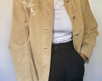 Vintage jaren '90 bruin leren jack met uniek ontwerp