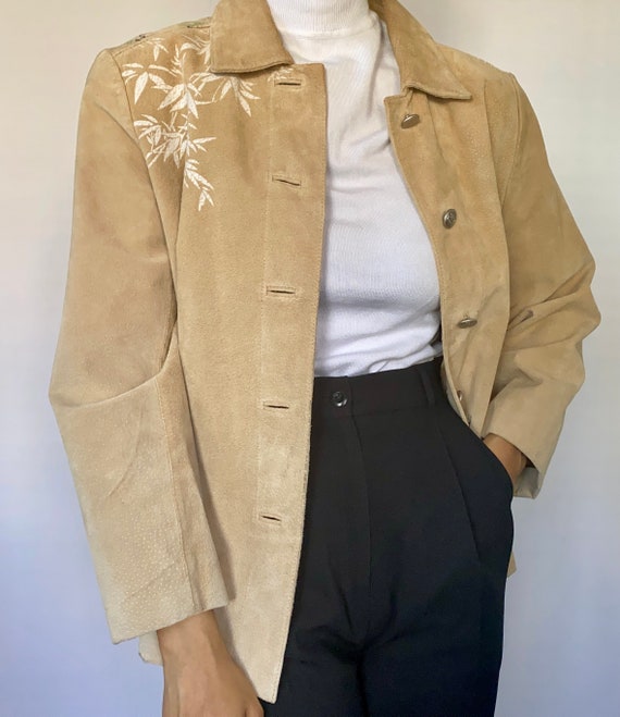 Vintage '90s Tan Leather Jacket with Unique Design