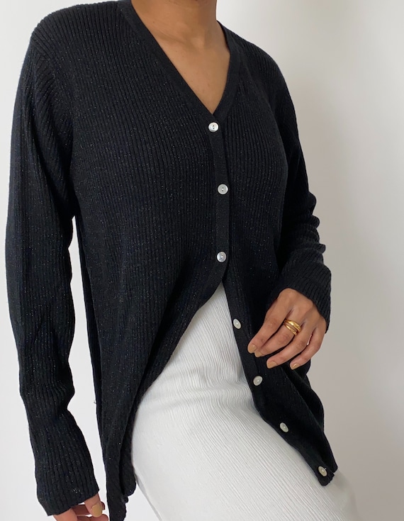 Vintage '90s Shimmer Black Cardigan - image 2