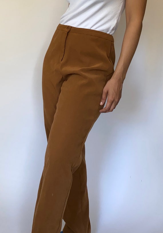 Vintage '90s High-waisted Camel Trousers - image 3