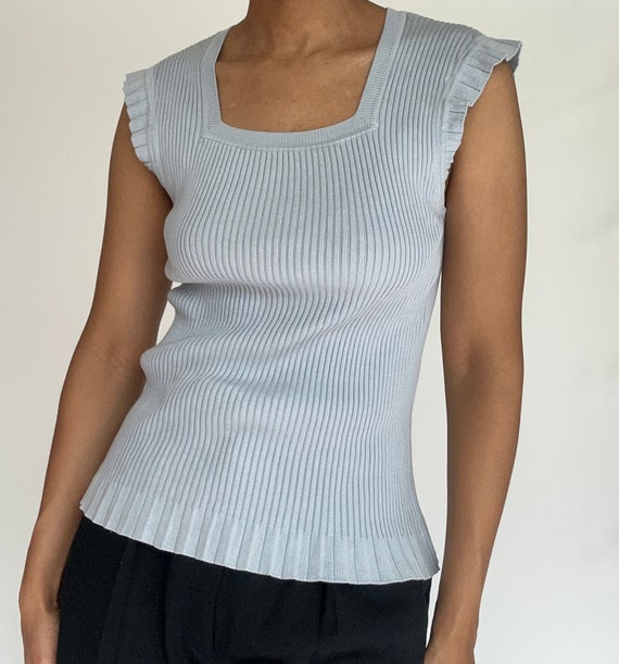 Vintage ‘90s Baby Blue Silk Knit Top - image 3