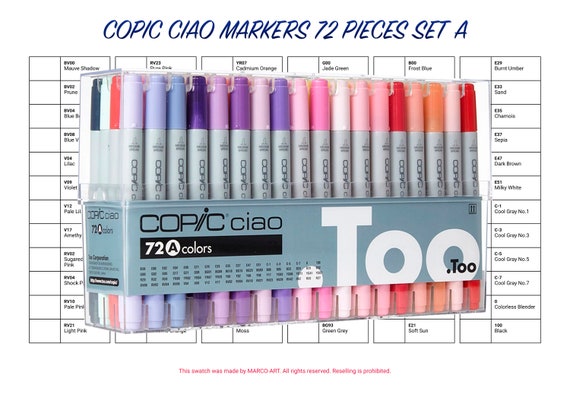 Copic Ciao Markers 72 Pieces Set A Swatch Template | DIY Single