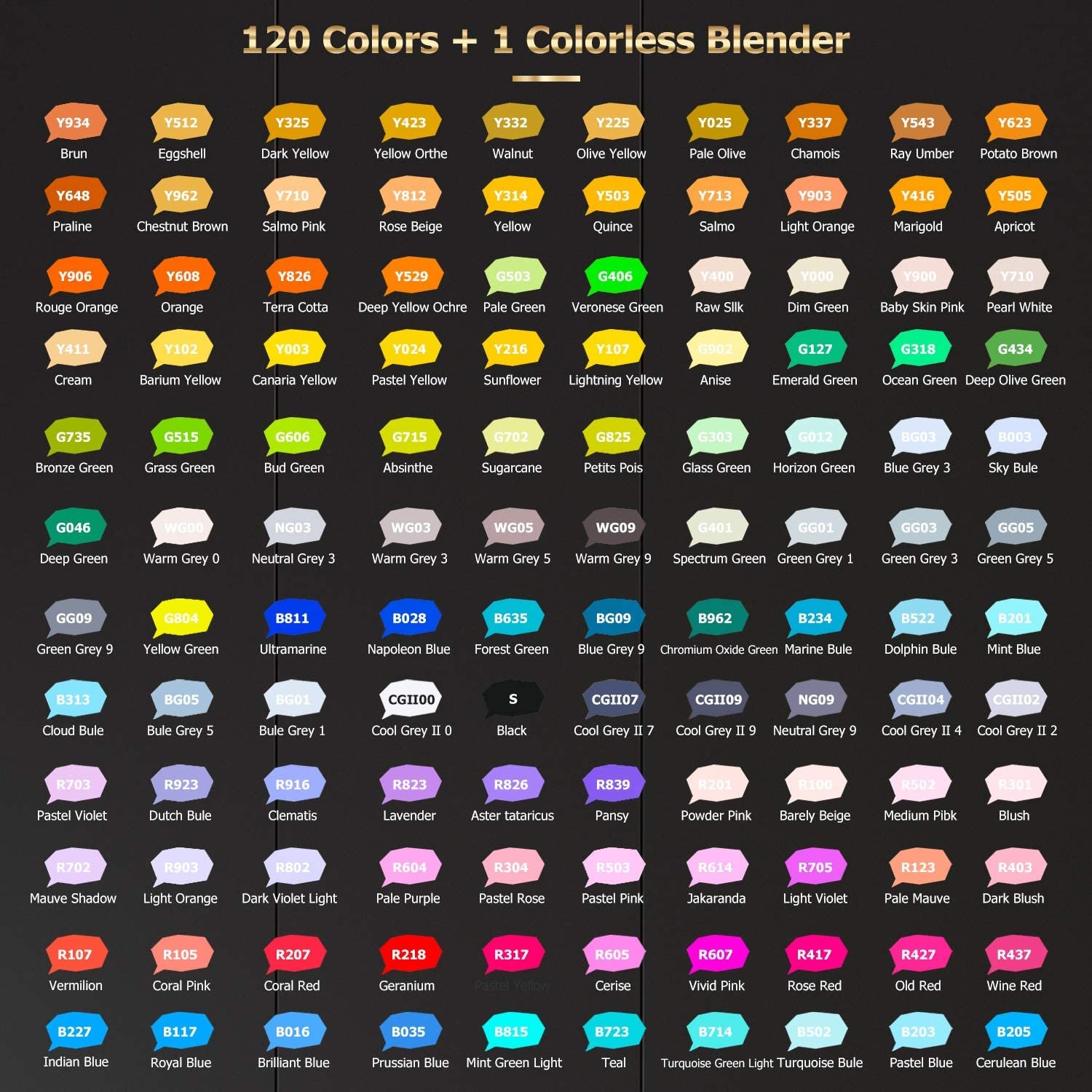 Swatching of the 101 Caliart Brush Tip Alcohol Markers 