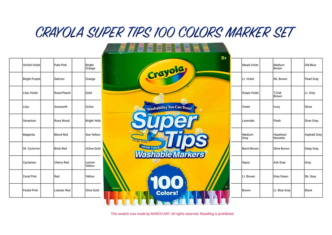 Crayola Super Tips 50 Marker Swatch Blank Chart Printable DIY