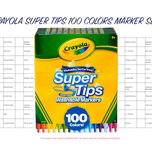 Crayola Super Tips 100 Colors Marker Set Swatch Template | DIY Single Page Color Swatch | Printable Digital PDF Template | Instant Download