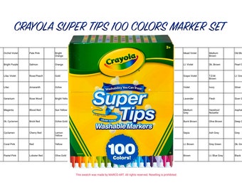 Crayola Super Tips 100 Colors Marker Set Swatch Template | DIY Single Page Color Swatch | Printable Digital PDF Template | Instant Download