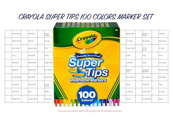 Crayola Super Tips 100 Colors Marker Set Swatch Template | DIY Single Page  Color Swatch | Printable Digital PDF Template | Instant Download