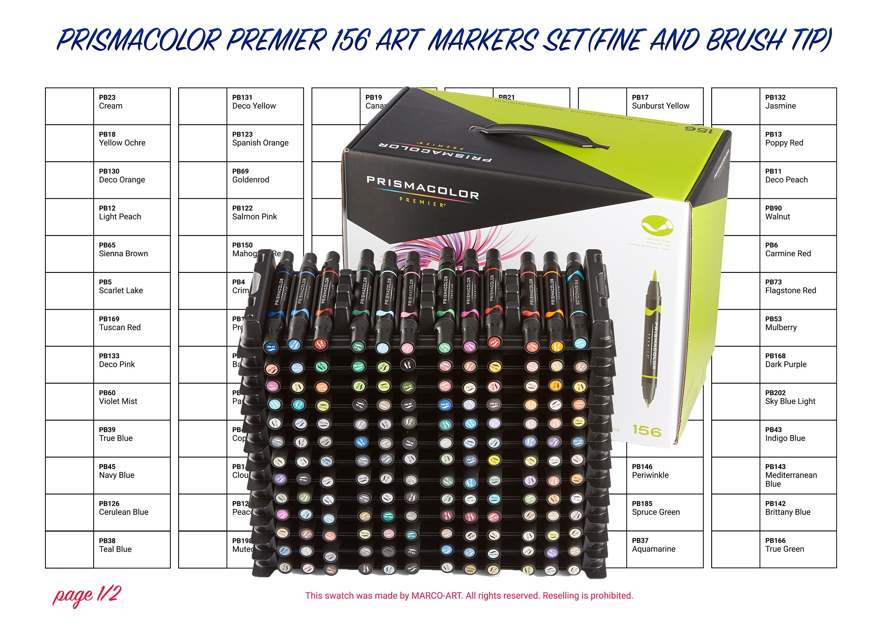 Prismacolor Premier 156 Art Markers Set Fine and Brush Tip Swatch Template  DIY Page Printable Digital PDF Template Instant Download (Instant Download)  
