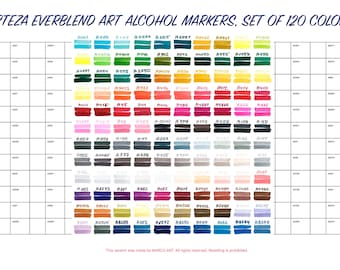 Arteza Everblend Art Markers 120 Color Swatch Chart Pre-printed Color ...