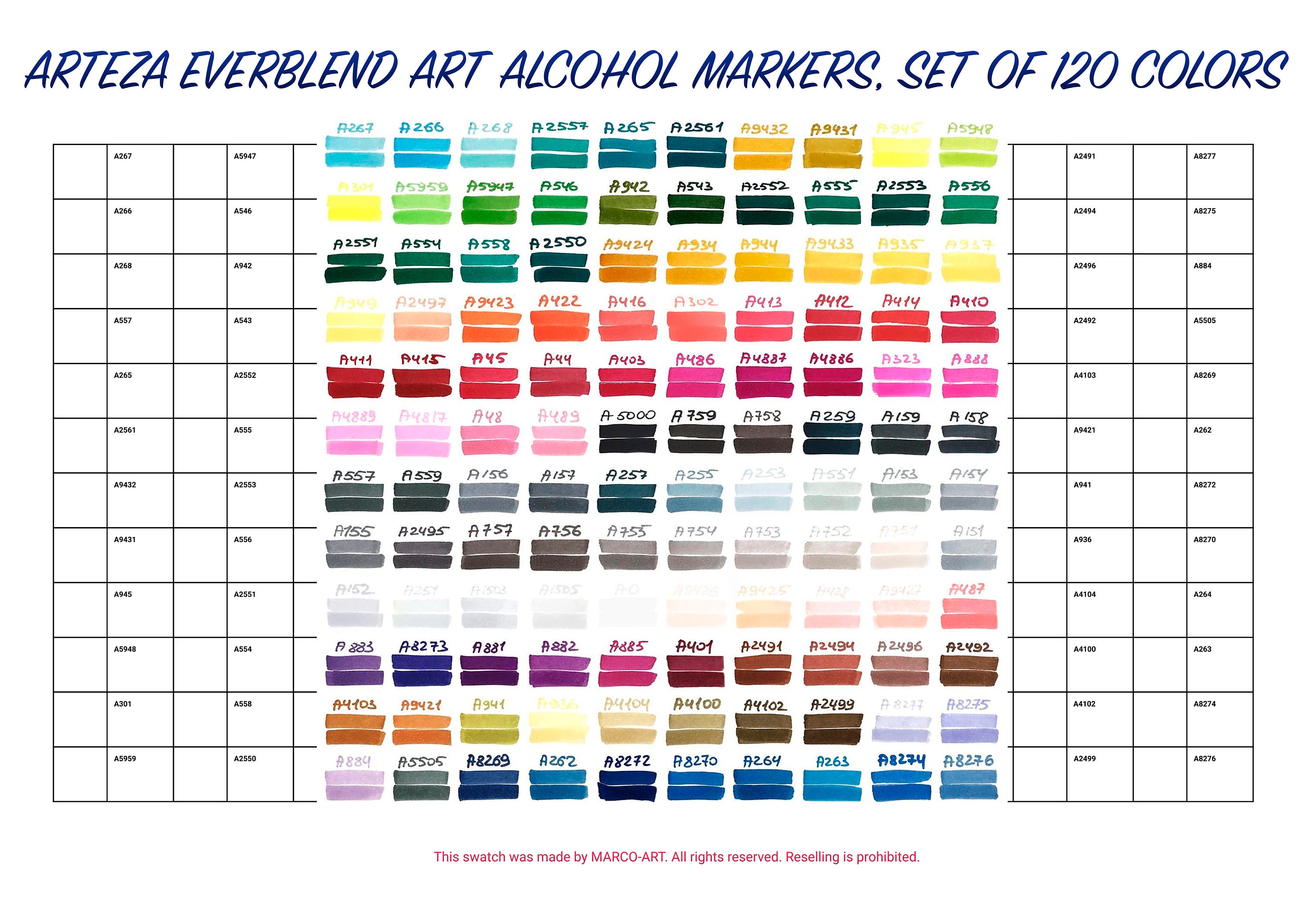 Arteza Real Brush Pens Set of 96 Colors Swatch Template DIY Single