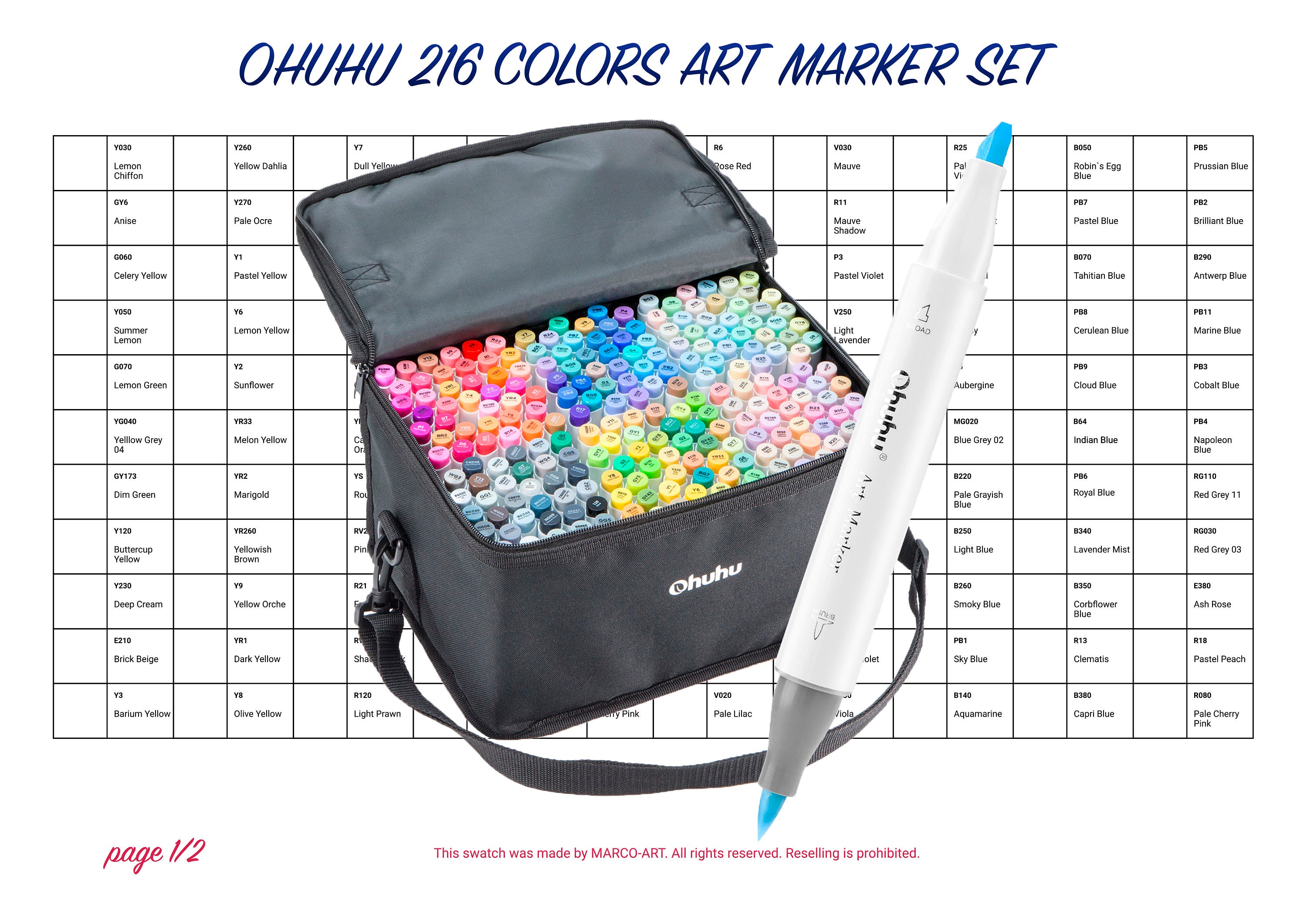Ohuhu Marker Pen Brush Type 216color 217 Pieces Professional Favorite  Pastel Ill