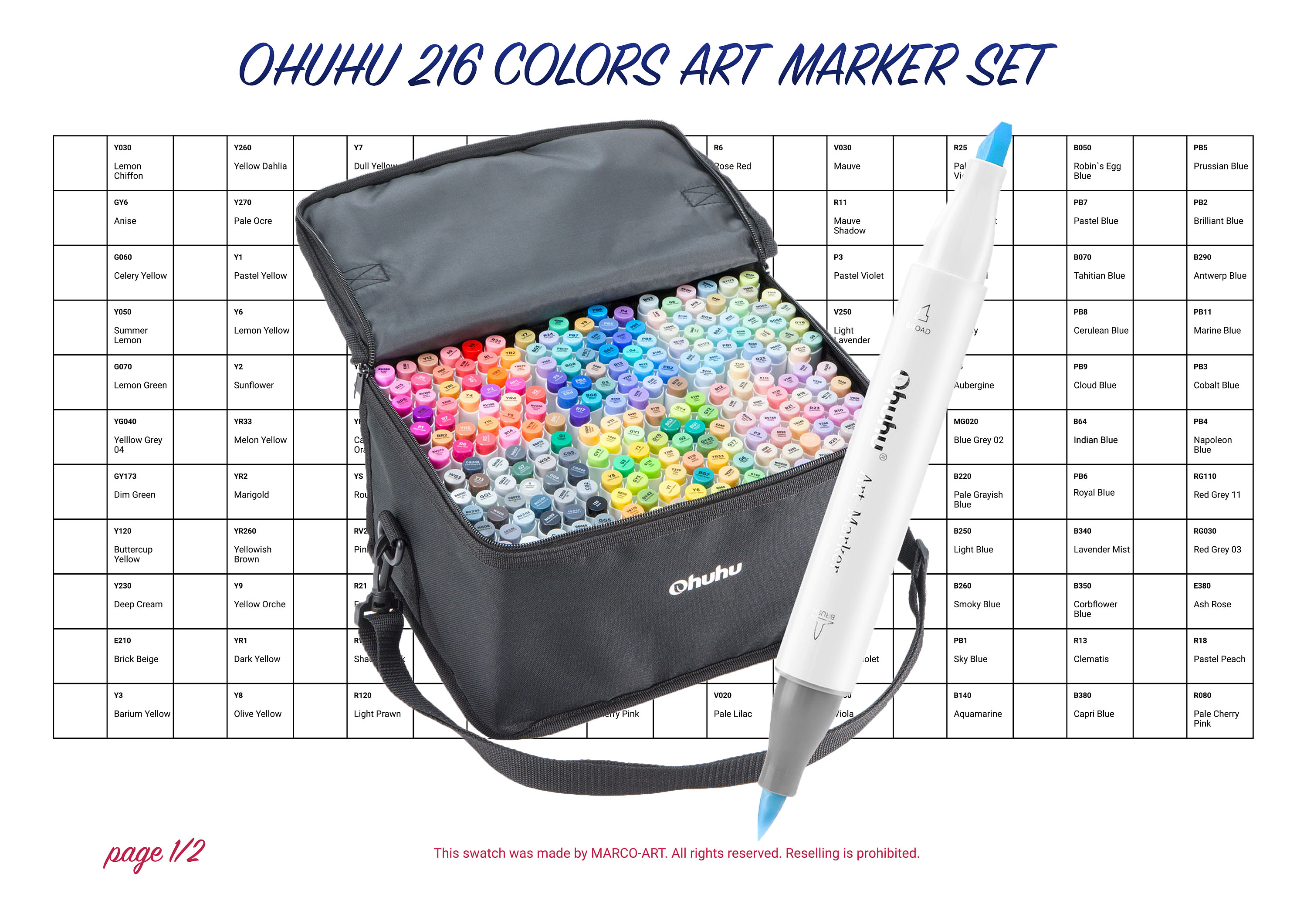 Ohuhu Alcohol Art Markers Set 216 Color Double Tipped Brush