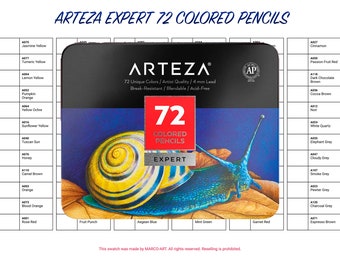 Modello campione di matite colorate Arteza Expert 72 / Campione di colore a pagina singola fai da te / Modello PDF digitale stampabile / Download istantaneo