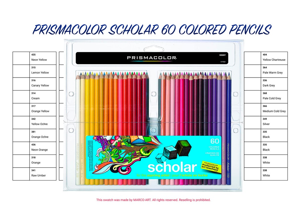 Prismacolor Scholar 60 Colored Pencils Swatch Template DIY Single Page