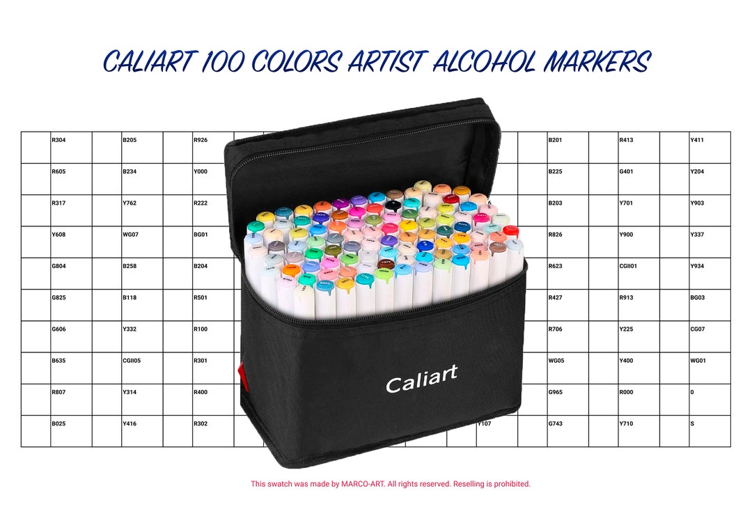 Caliart 100 Colors Artist Alcohol Markers Swatch Template DIY Single Page  Color Swatch Printable Digital PDF Template Instant Download 