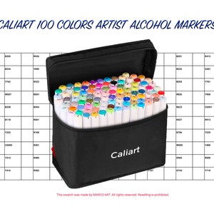 Caliart 100 Colors Artist Alcohol Markers Swatch Template | DIY Single Page Color Swatch | Printable Digital PDF Template | Instant Download