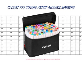 Caliart 100 Colors Artist Alcohol Markers Swatch Template | DIY Single Page Color Swatch | Printable Digital PDF Template | Instant Download