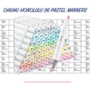 Ohuhu Honolulu 96 Colors Pastel Markers Swatch Template | DIY Single Page Color Swatch | Printable Digital PDF Template | Instant Download