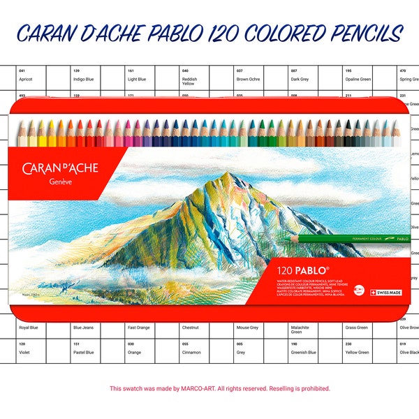 Caran d'Ache Pablo 120 Colored Pencils Swatch Template | DIY Single Page Color Swatch/Chart | Printable Digital PDF | Instant Download