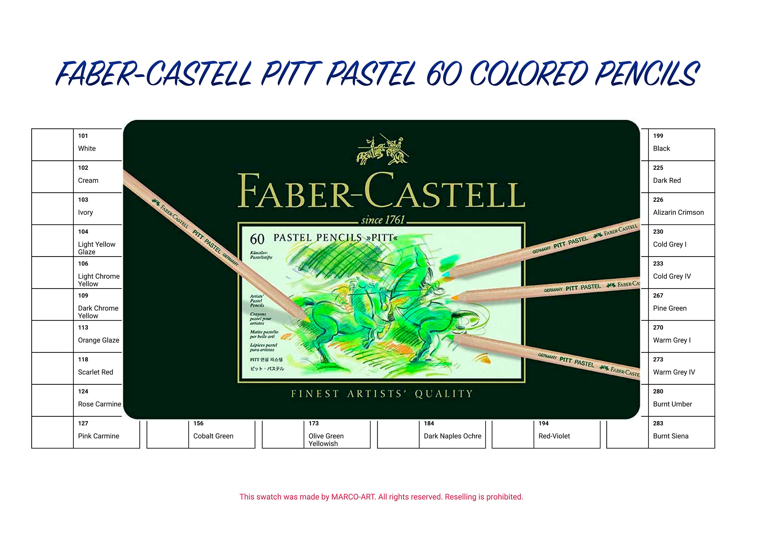 Faber Castell Pitt Pastel 60 Colored Pencils Swatch Template | DIY