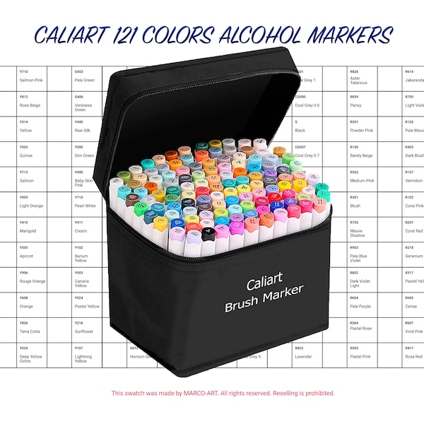 Digital PDF Caliart 121 Colors Artist Alcohol Markers Swatch Template | DIY Single Page Color Swatch | Printable Template | Instant Download